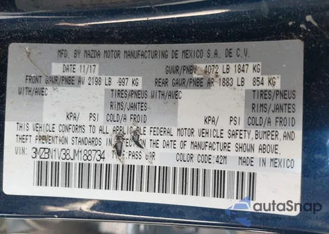 2018 Mazda Mazda3 Touring из США, поврежденный, VIN 3MZBN1V38JM188734